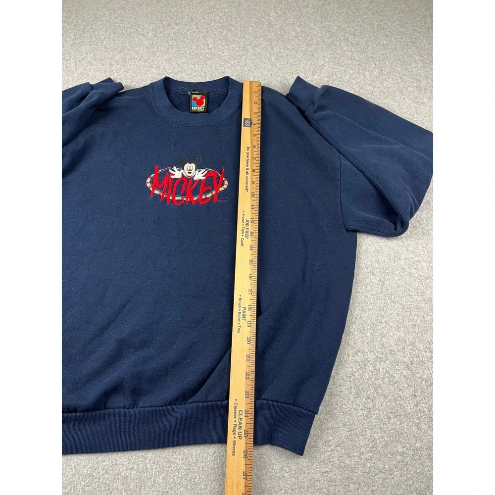 Vintage Mickey Mouse Sweatshirt Mens XL Navy Blue Embroidered Disney Crewneck